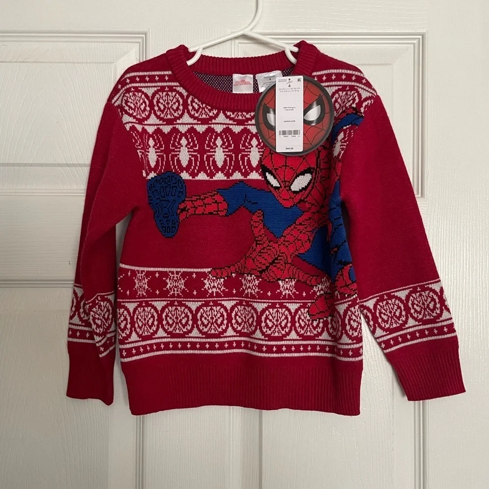 NWT Carter's Red Spider-Man Knit Sweater size 4 Toddler’s Spidey Holiday